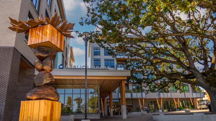 Image of Esquimalt Towns Square plaza and library