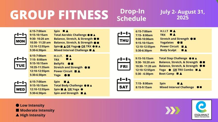 Drop in Fitness Schedule Summer 2025