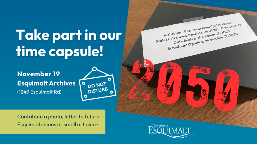 text: take part in our time capsule. Image- box with time capsule label